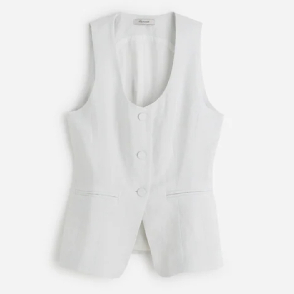 Madewell White Sleeveless Button-Front Vest Tunic